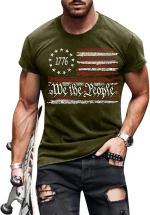 Mens 4th of July Shirts American Flag Patriotic Short Sleeve T-Shirt