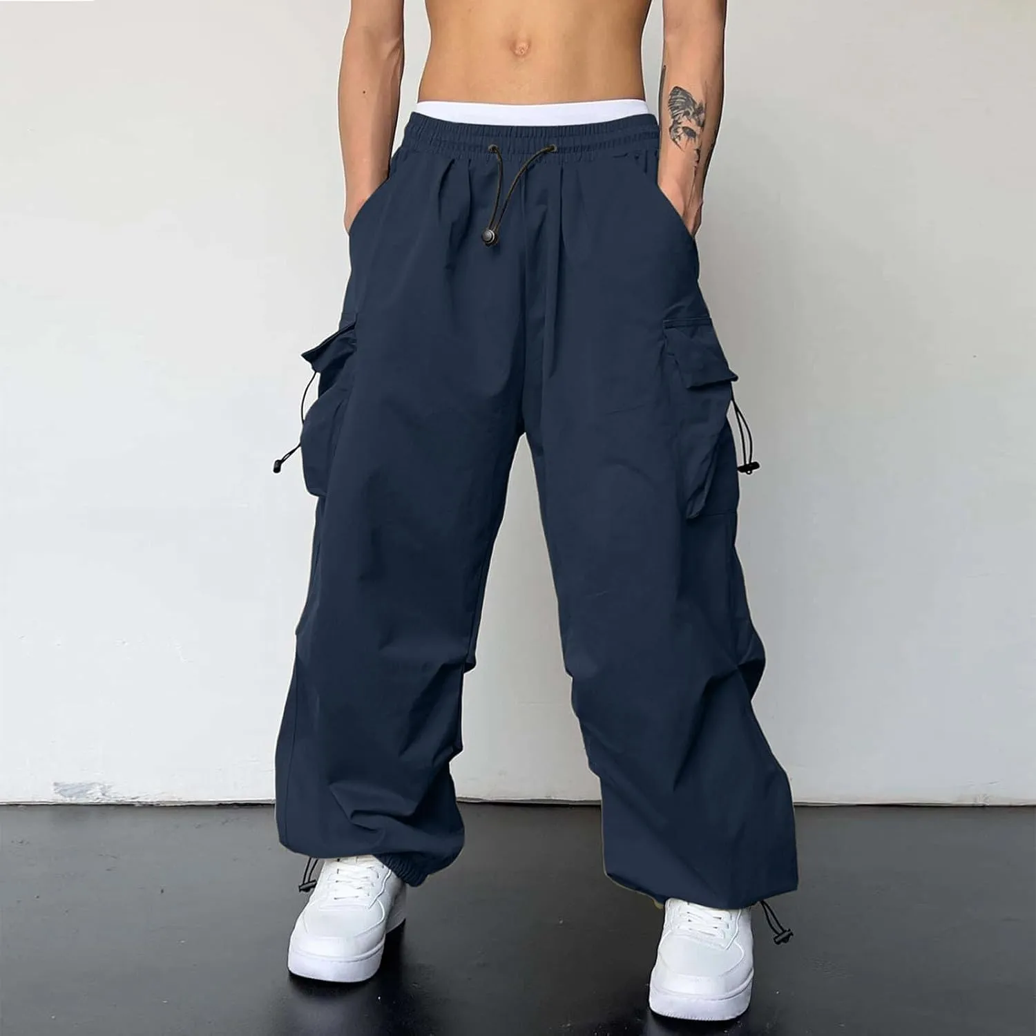 Men's Baggy Cargo Pants Casual Cotton Stretch Elastic Waist Pant Hiking Pant Multi Pockets
