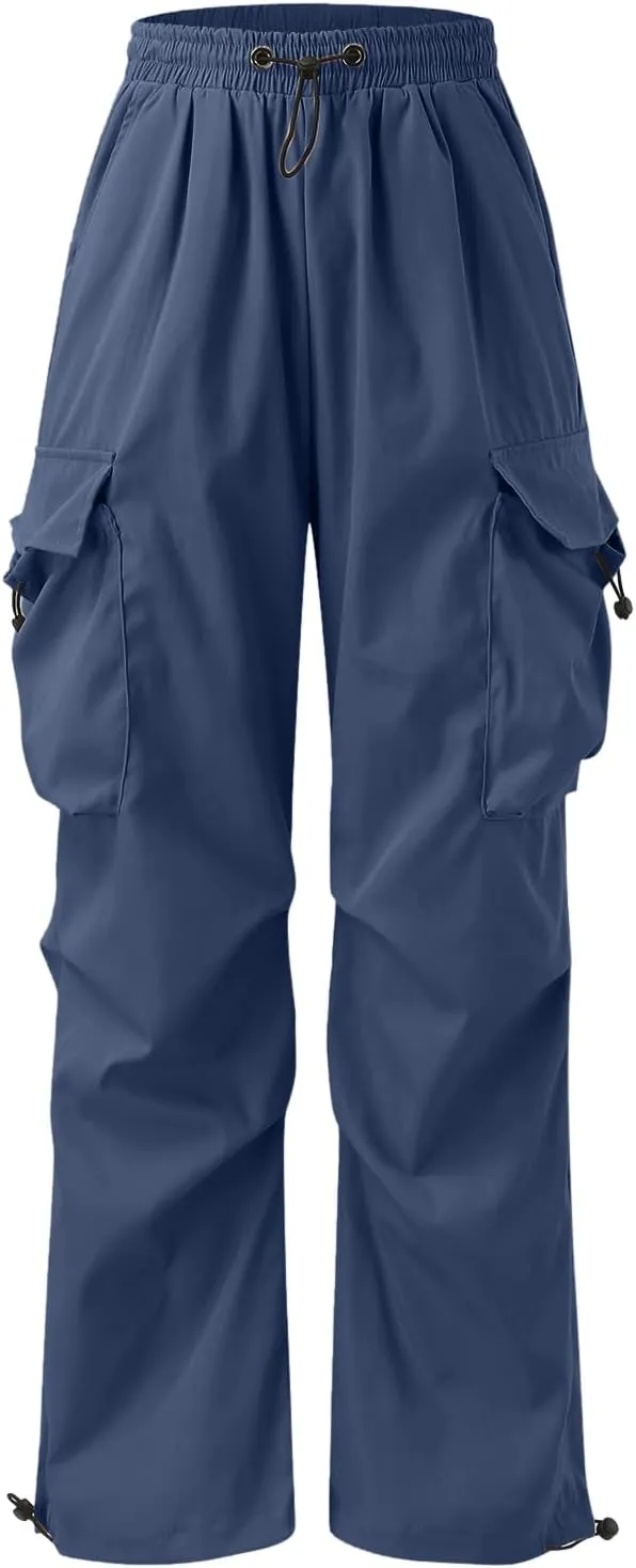 Men's Baggy Cargo Pants Casual Parachute Pants Elastic Waist Drawstring Loose Fit Outdoor Multi Pockets