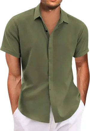 Men's Button Down Shirts Solid Color Hawaiian Beach Shirt Short Sleeve Summer Dress Tops Casual Shirts, M-4XL