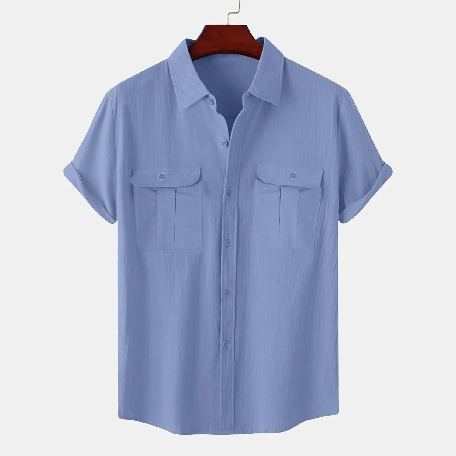 Men's Button Down Short Sleeve Shirt Casual Cotton Linen Beach Tops Plus Size Collared Basic Shirts Holiday Outfits