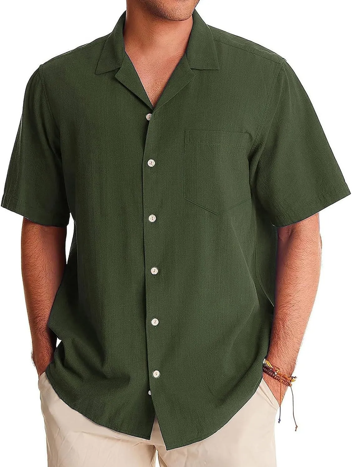 Men's Button Up Cuban Guayabera Shirt Casual Short Sleeve Solid Color Buttons Down Summer Dress Shirts Tops, M-5XL
