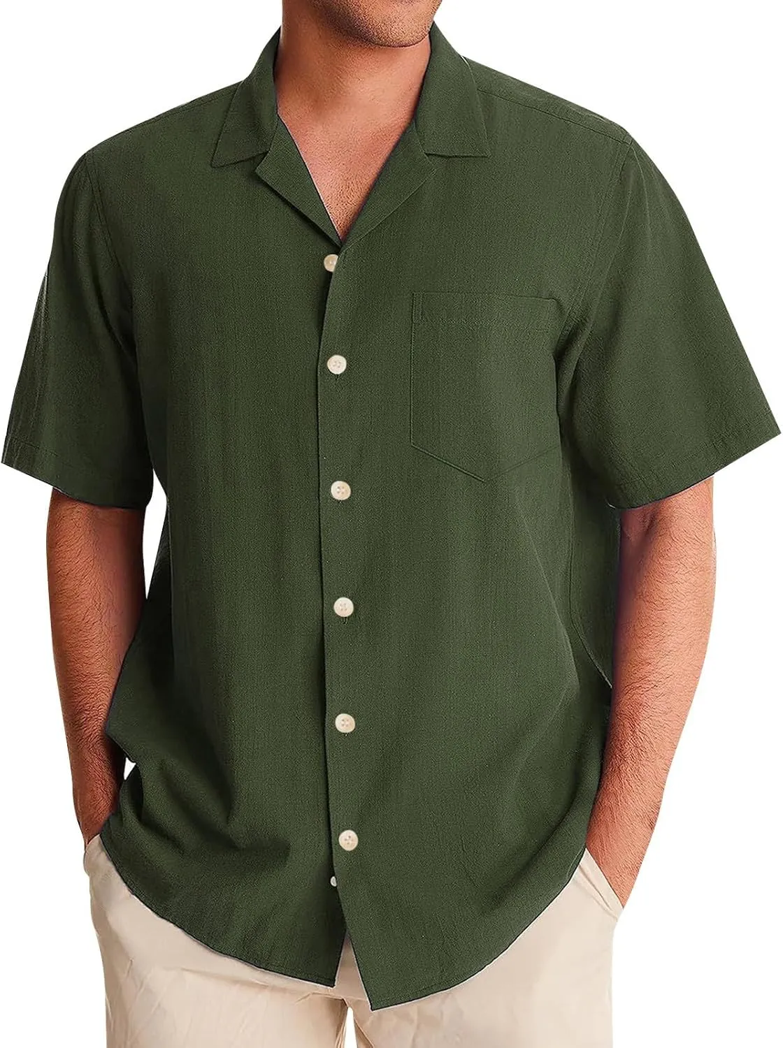 Men's Button Up Cuban Guayabera Shirt Casual Short Sleeve Solid Color Buttons Down Summer Dress Shirts Tops, M-5XL