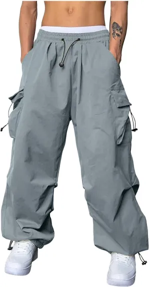 Mens Cargo Pants Casual Loose Fit Wide Leg Elasticated Waist Pant Sweatpants with Pockets