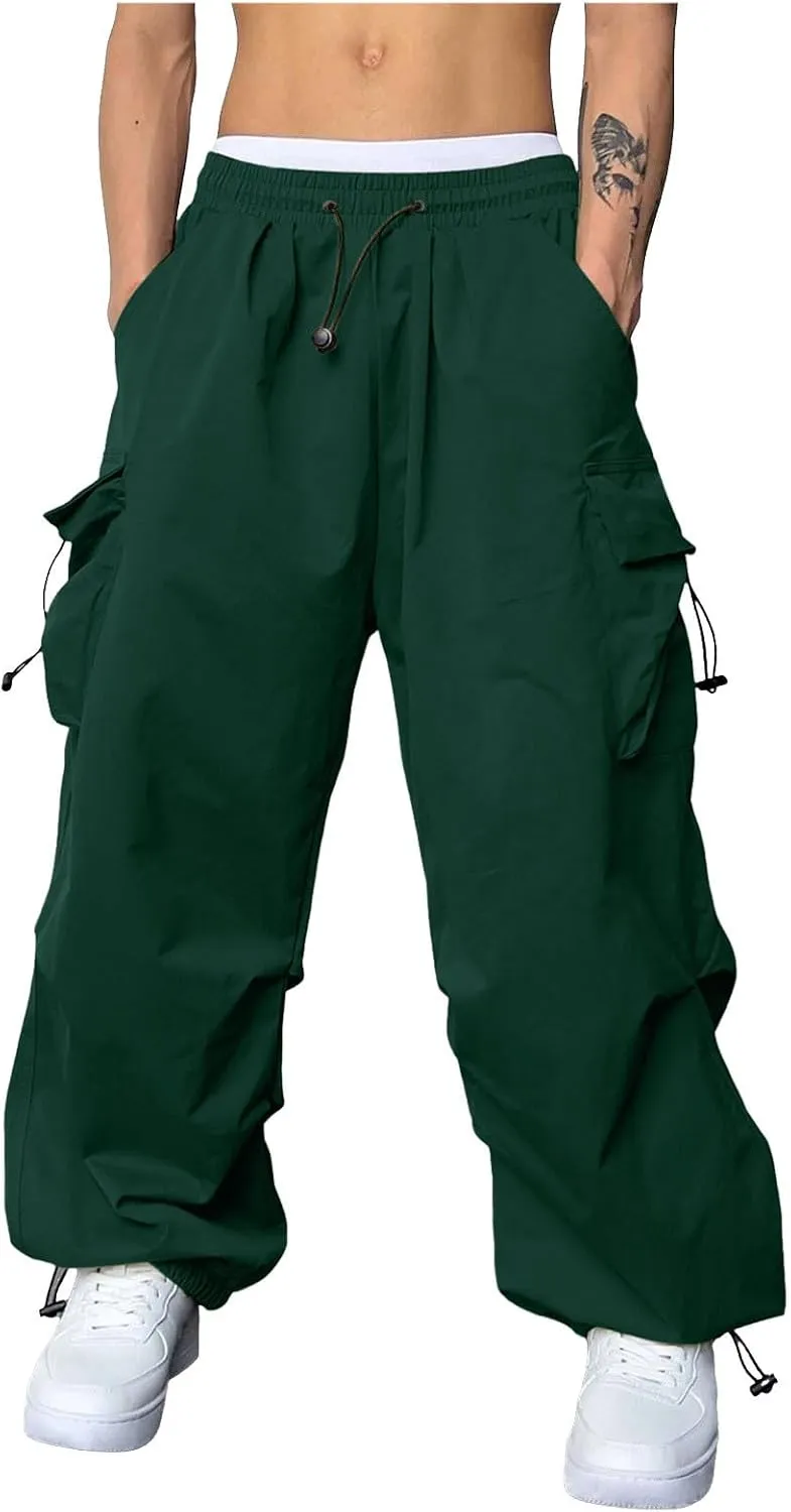 Mens Cargo Pants Casual Work Pant Drawstring Elastic Waist Hip Hop Harem Pants with Pockets