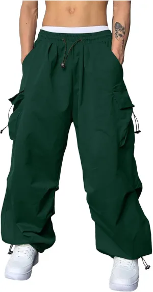 Mens Cargo Pants Casual Work Pant Drawstring Elastic Waist Hip Hop Harem Pants with Pockets