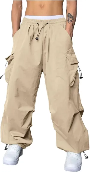 Mens Cargo Pants Casual Work Pant Drawstring Elastic Waist Hip Hop Harem Pants with Pockets