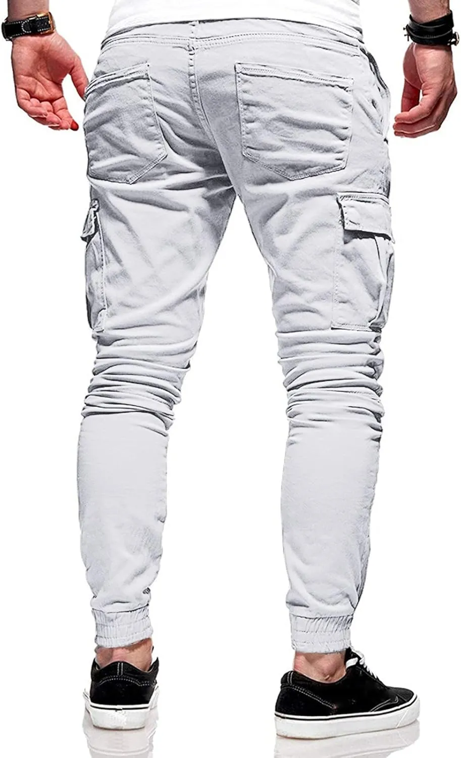 Men's Cargo Pants Elastic Drawstring Joggers Hiking Sweatpants Relaxed Fit Outdoor Tapered Pants with Multi Pockets