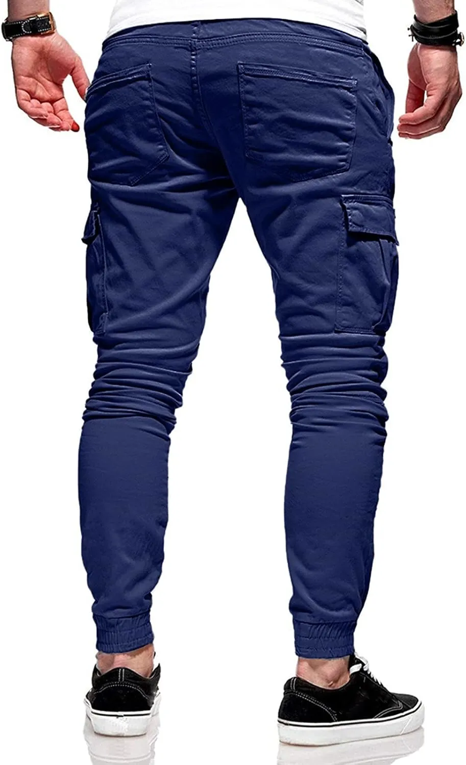 Men's Cargo Pants Elastic Drawstring Joggers Hiking Sweatpants Relaxed Fit Outdoor Tapered Pants with Multi Pockets
