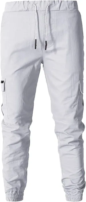 Men's Cargo Pants Elastic Drawstring Joggers Hiking Sweatpants Relaxed Fit Outdoor Tapered Pants with Multi Pockets