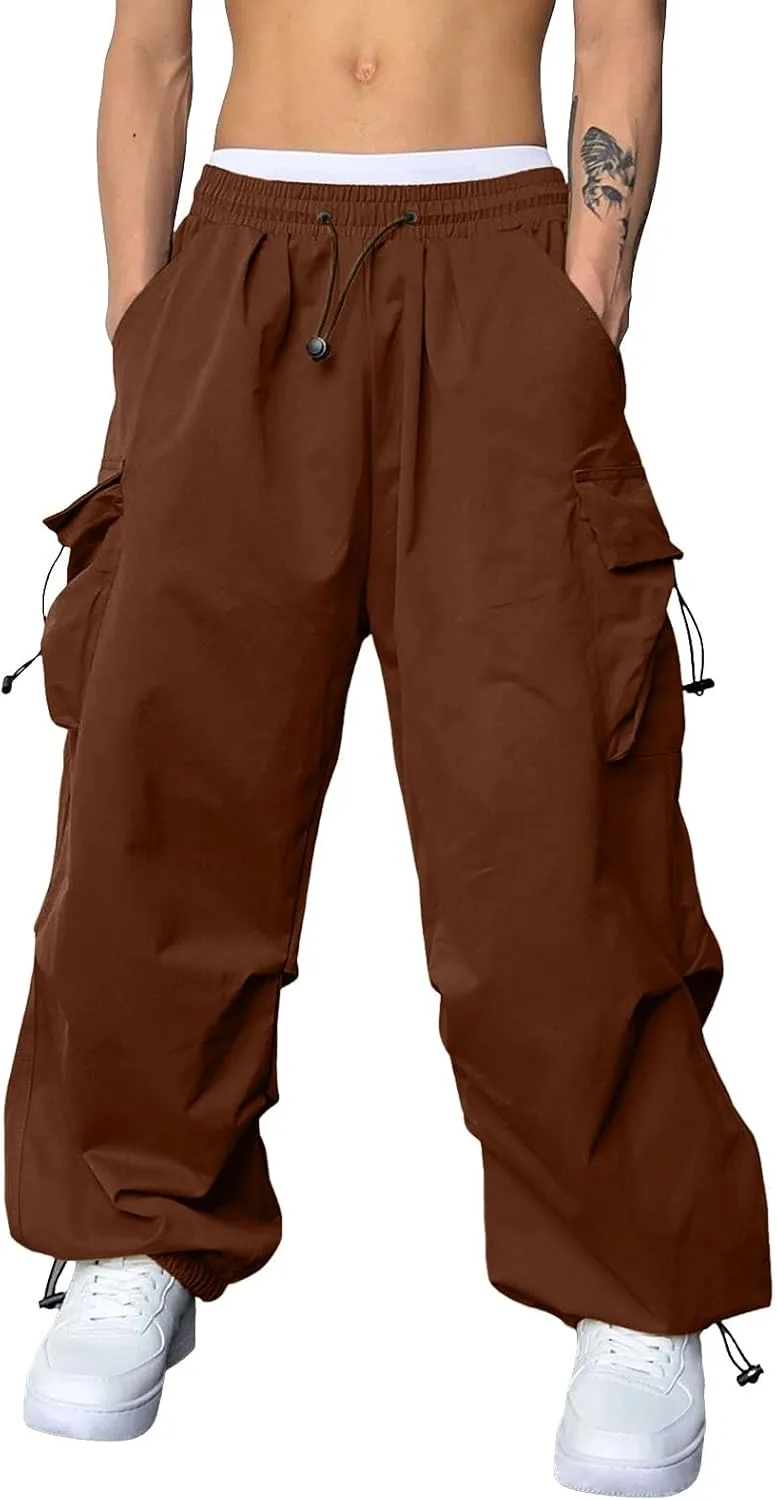 Mens Cargo Pants Loose Fit Casual Joggers Drawstring Waist Cargo Chino Pant with Pockets