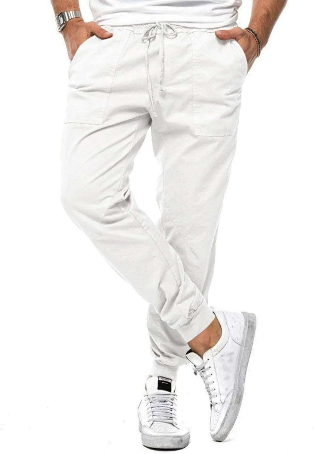 Men's Casual Drawstring Elastic Waist Pants Flat Front Casual Jogger Pants Trousers with Pockets