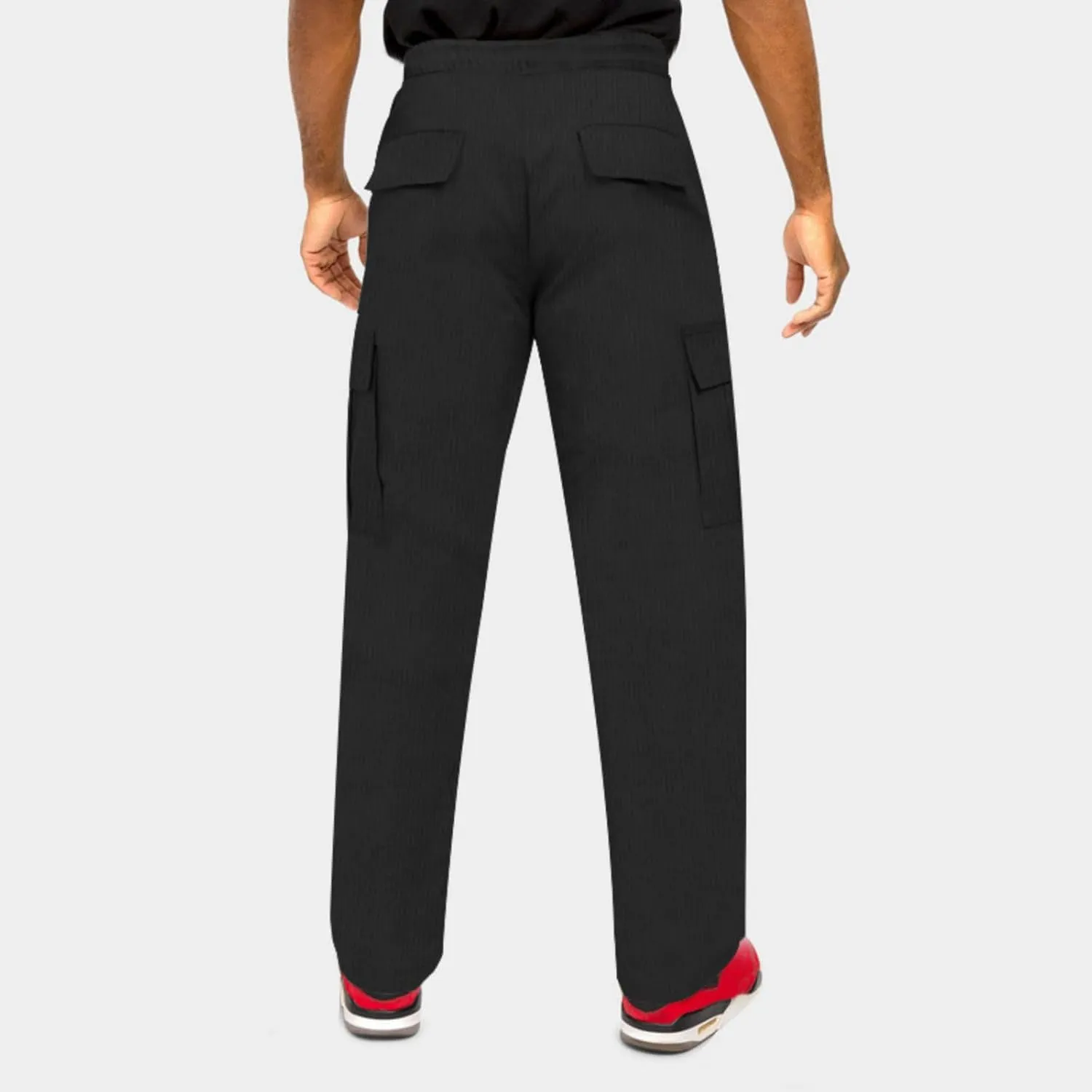 Men's Corduroy Pant Straight Fit Elastic Waist Flat-Front Casual Pants
