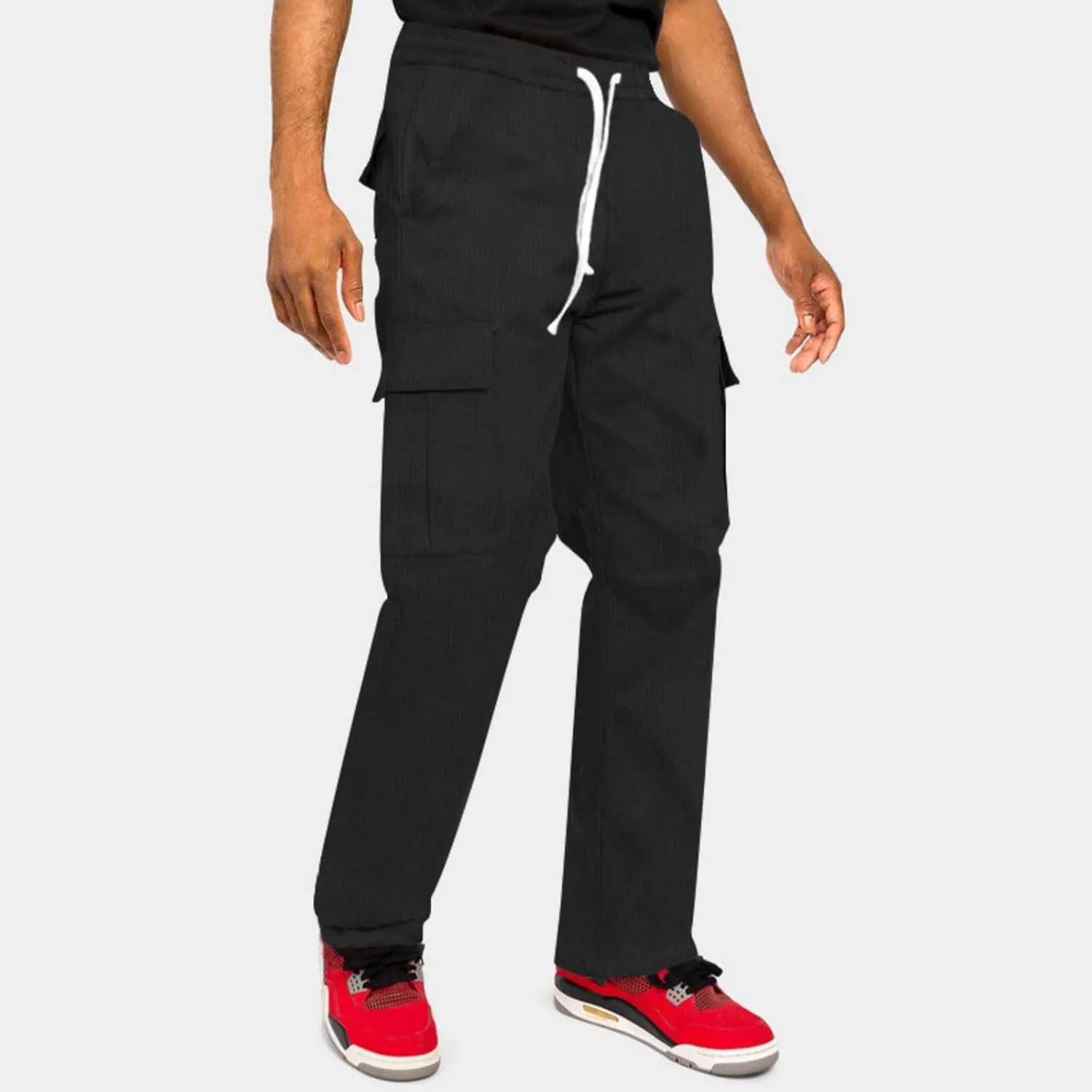 Men's Corduroy Pant Straight Fit Elastic Waist Flat-Front Casual Pants