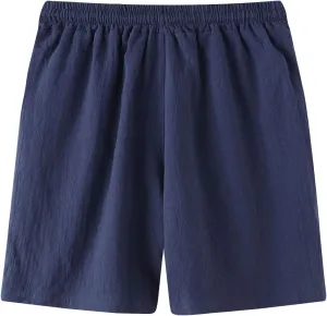 Mens Cotton Linen Bermuda Shorts Casual Slim Fit Elastic Waist Board Shorts with Pockets Lightweight Athletic Workout Shorts