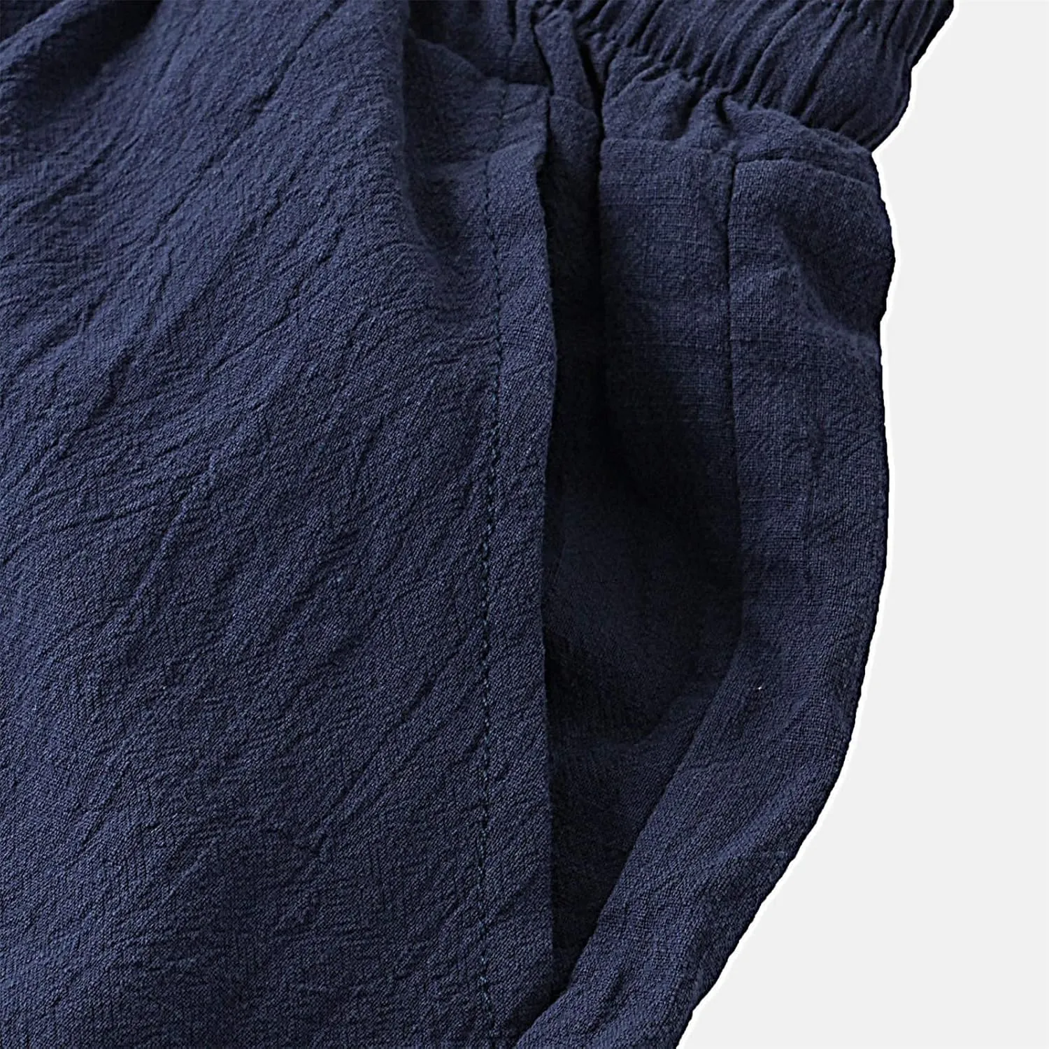 Mens Cotton Linen Bermuda Shorts Casual Slim Fit Elastic Waist Board Shorts with Pockets Lightweight Athletic Workout Shorts