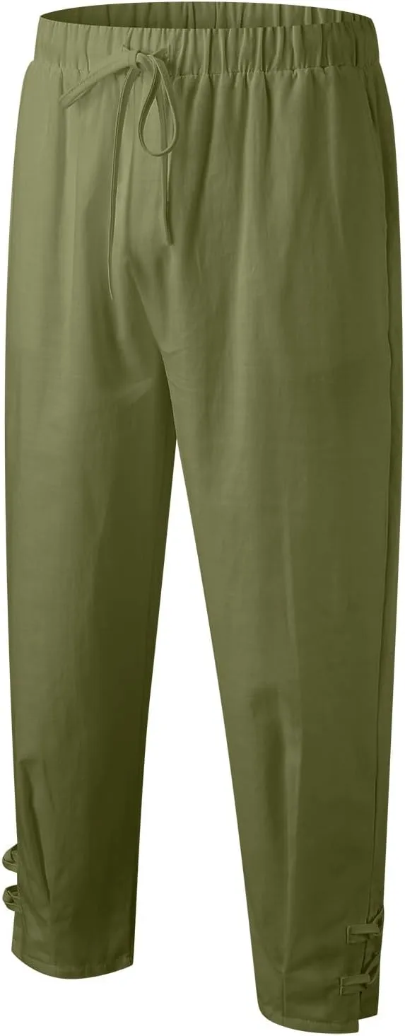 Mens Cotton Linen Capri Pants Oversized Loose Elastic Waist Harem Pants Quick Dry Hippie Beach Short Trousers Pockets