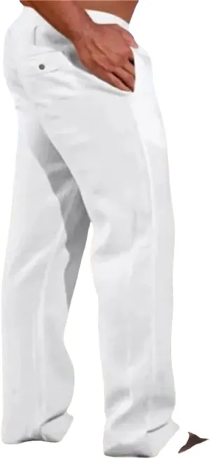 Mens Cotton Linen Pants Basic Casual Relaxed Fit Yoga Beach Sport Trousers Solid Color Breathable Elastic Drawstring