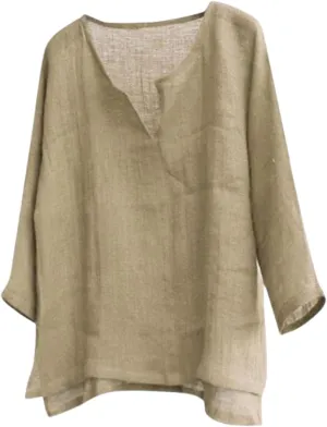 Mens Cotton Linen V Neck Shirts 3/4 Sleeve Casual Baggy Breathable Tunic Tees Hawaiian Beach Yoga Solid Blouse Tops