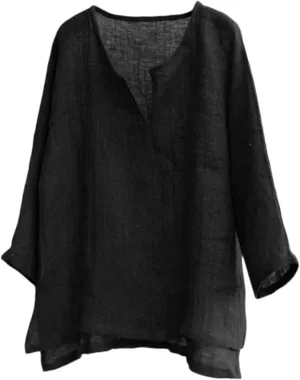 Mens Cotton Linen V Neck Shirts 3/4 Sleeve Casual Baggy Breathable Tunic Tees Hawaiian Beach Yoga Solid Blouse Tops