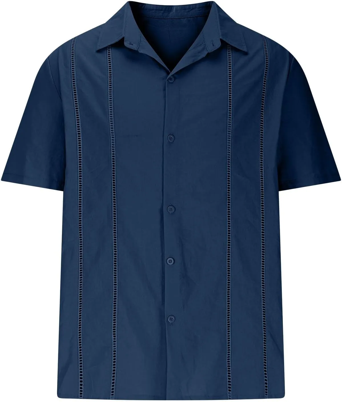 Men's Cuban Guayabera Shirt Short Sleeve Button Down Textured Dress Shirts Casual Summer Beach Mexican Linen Tops