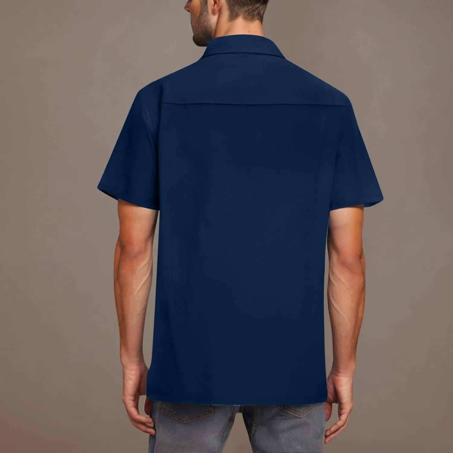 Men's Cuban Guayabera Shirt Short Sleeve Button Down Textured Dress Shirts Casual Summer Beach Mexican Linen Tops
