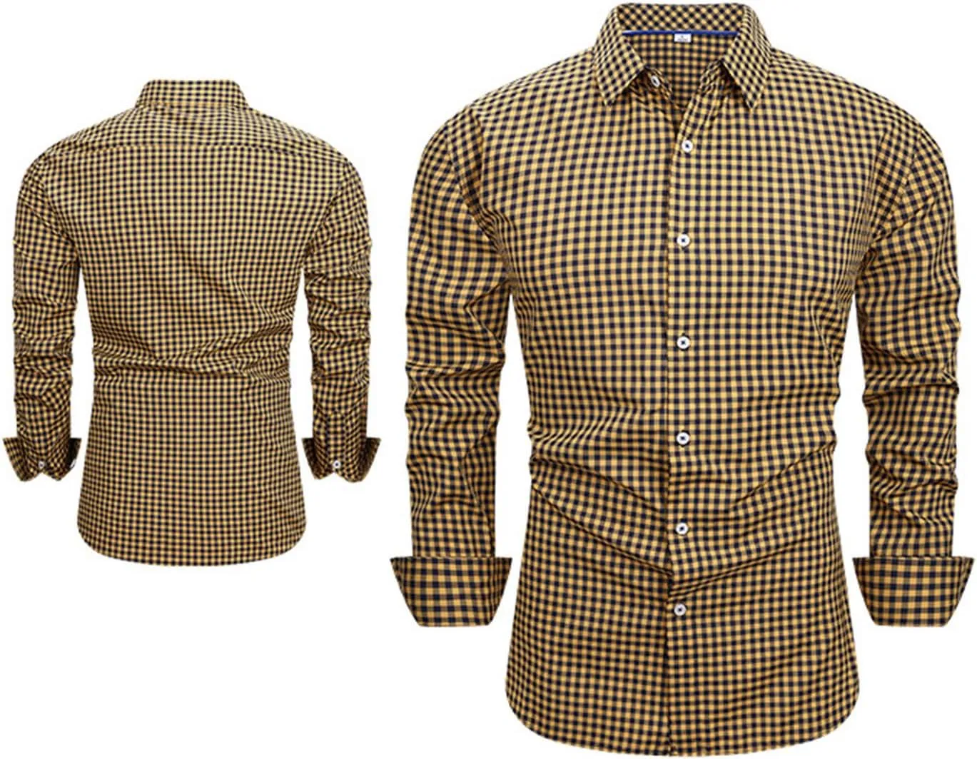 Men's Dress Shirt Long Sleeve Plaid Button Down Collared Shirts Slim Fit Office T-Shirt Business Casual Stretchy Fashion