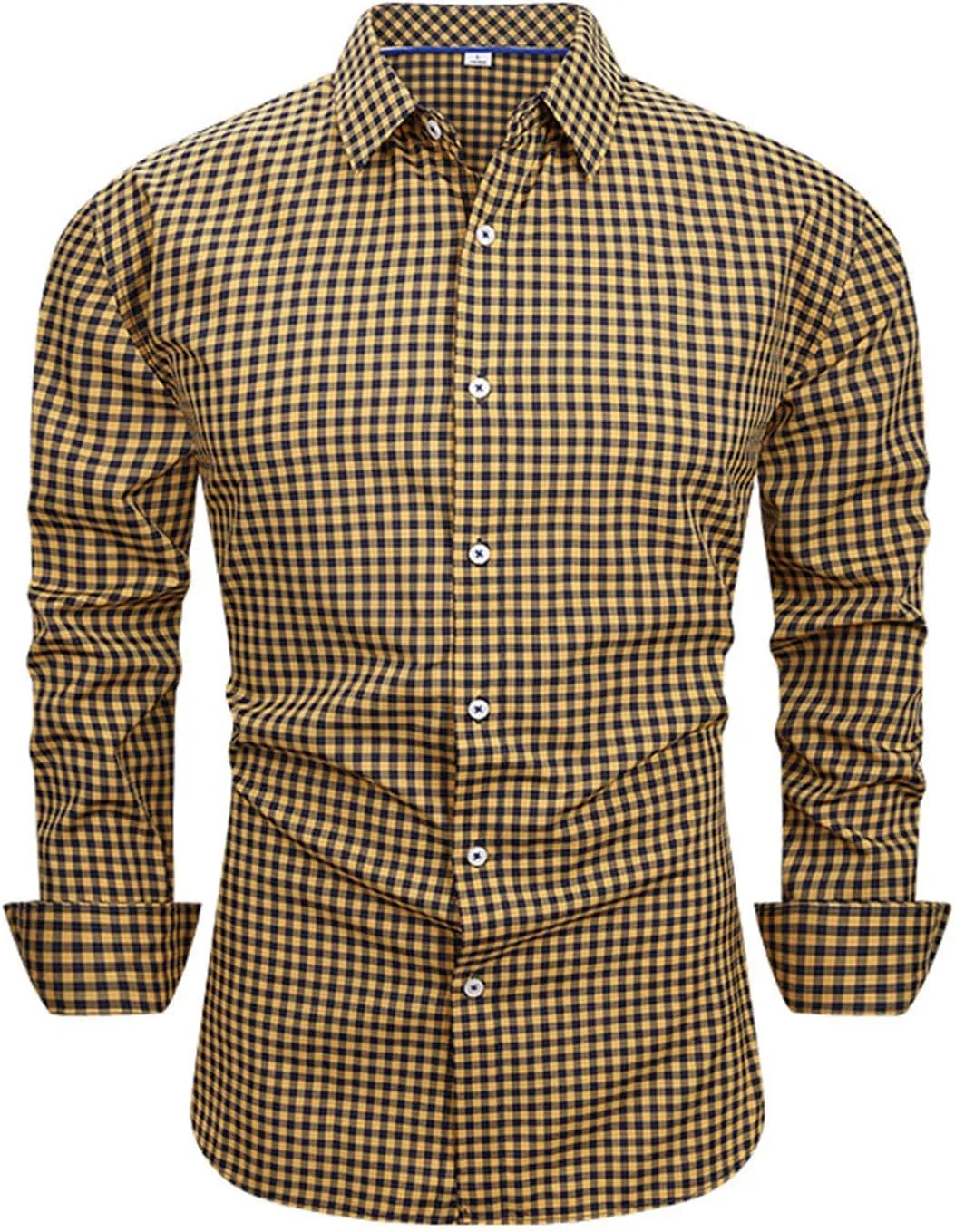 Men's Dress Shirt Long Sleeve Plaid Button Down Collared Shirts Slim Fit Office T-Shirt Business Casual Stretchy Fashion