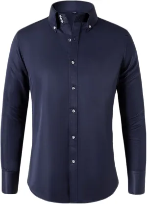 Mens Dress Shirts Regular Fit Long Sleeve Inner Contrast Wrinkle-Resistant Stretch Business Formal Button Down Shirts
