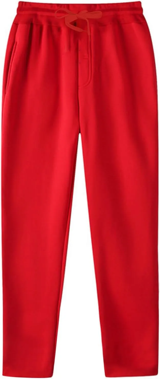 Men's Fleece Cargo Sweatpants Solid Color Joggers Lounge Relaxed Fit Overalls Business Trousers with Pocket