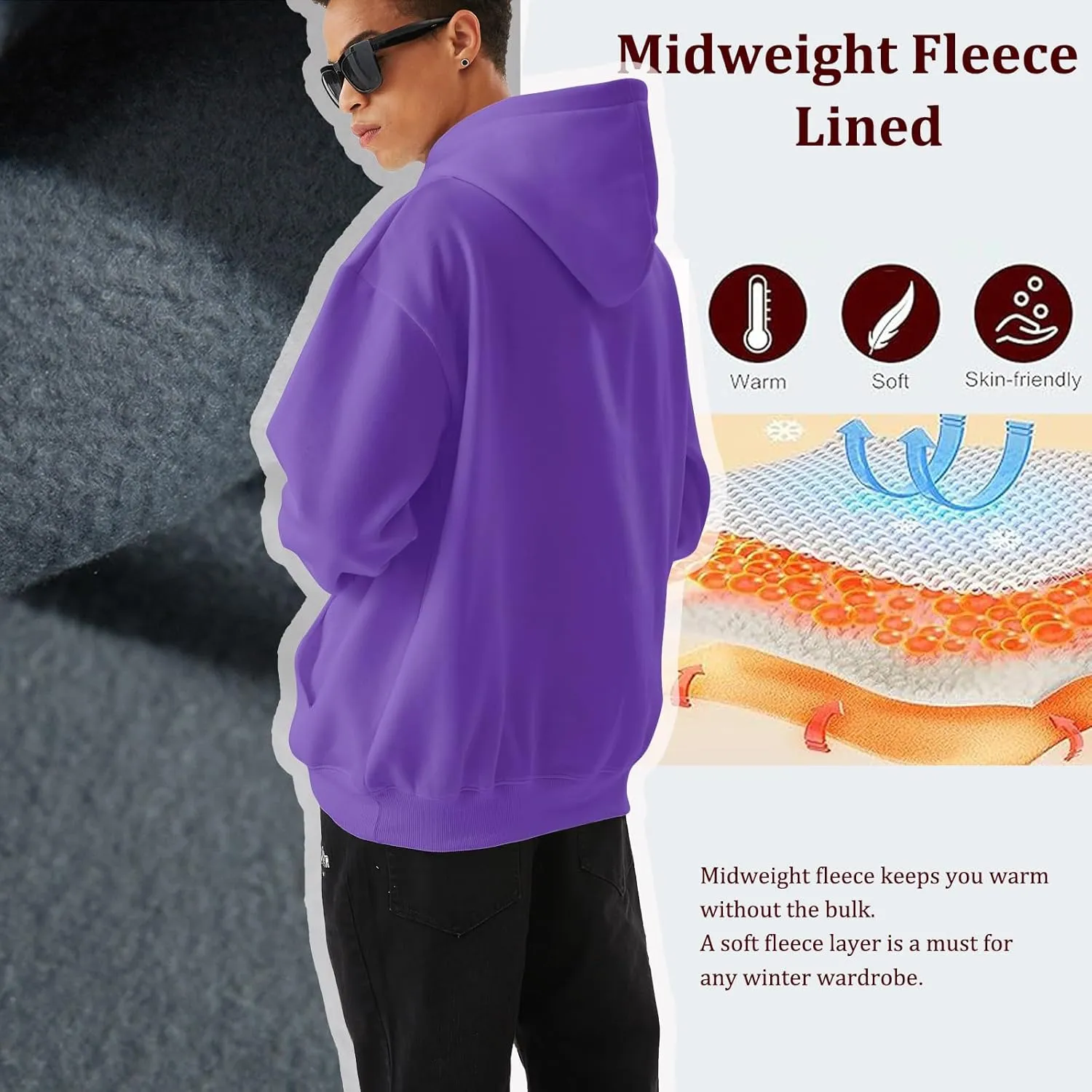 Men's Fleece Pullover Hoodie Sweatshirts Cotton Graphic Casual Streetwear