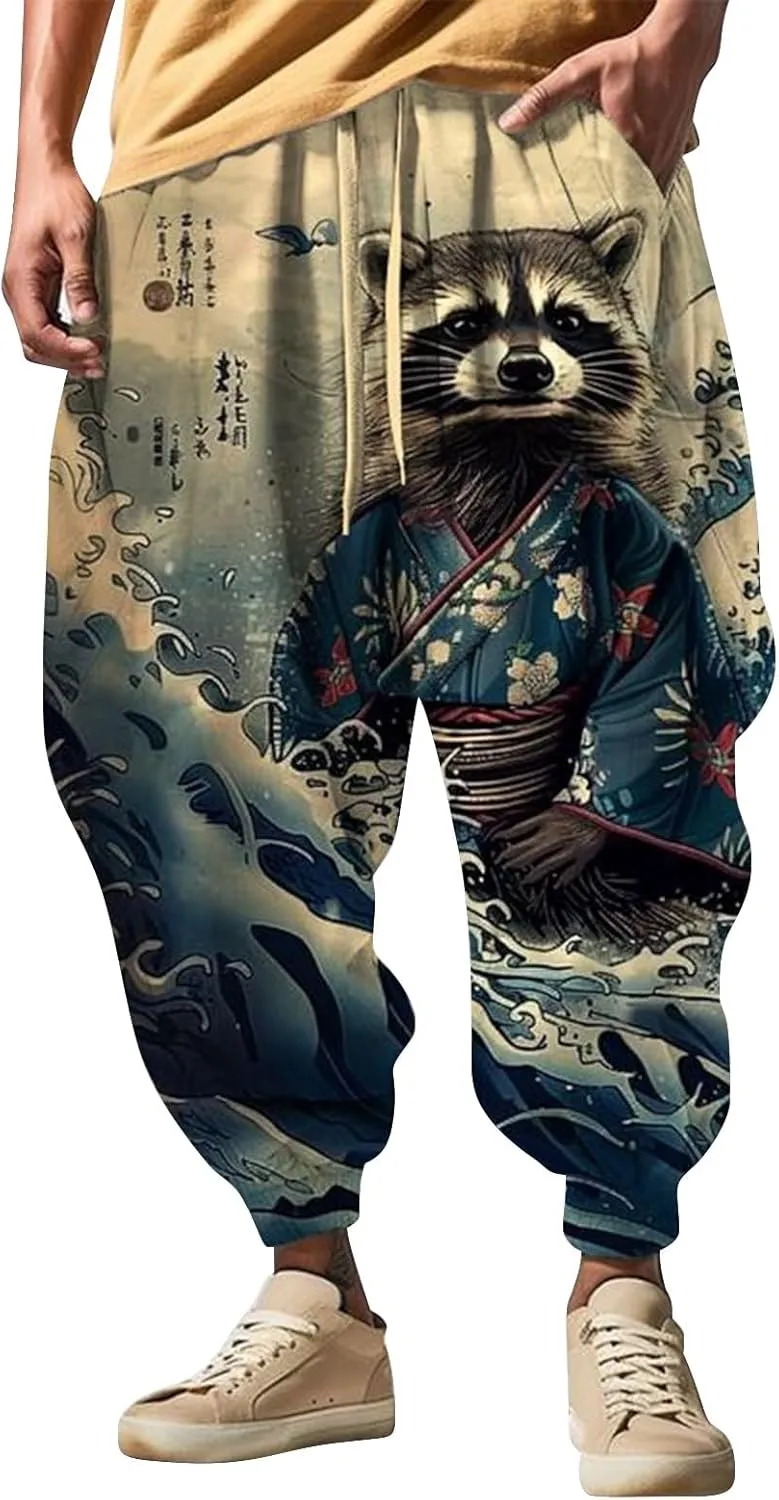 Mens Joggers Fun Print Fashion Street Feel Casual Sweatpants Baggy Elastic Waist Novelty Pant Mens Linen Pants Pants