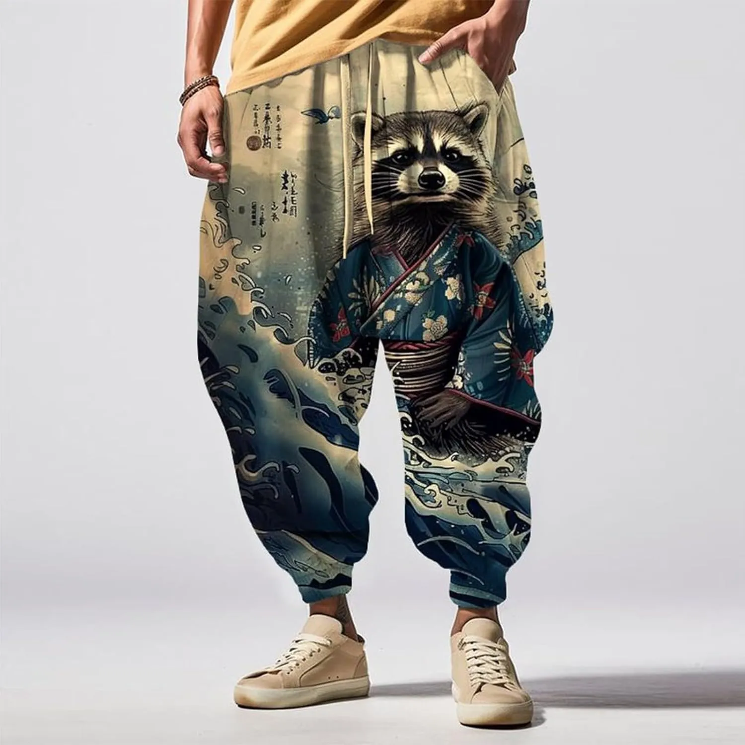 Mens Joggers Fun Print Fashion Street Feel Casual Sweatpants Baggy Elastic Waist Novelty Pant Mens Linen Pants Pants