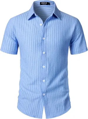 Men's Knit Shirt Summer Casual Short Sleeve Button Down Shirt for Beach Vacation
