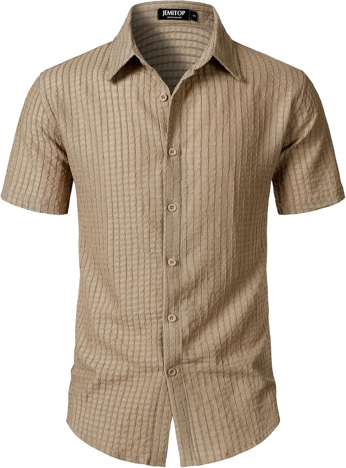 Men's Knit Shirt Summer Casual Short Sleeve Button Down Shirt for Beach Vacation