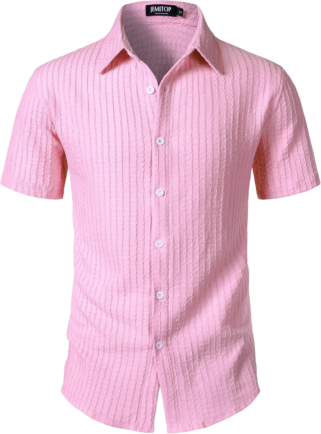 Men's Knit Shirt Summer Casual Short Sleeve Button Down Shirt for Beach Vacation