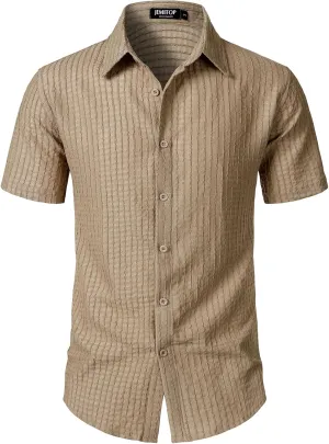 Men's Knit Shirt Summer Casual Short Sleeve Button Down Shirt for Beach Vacation