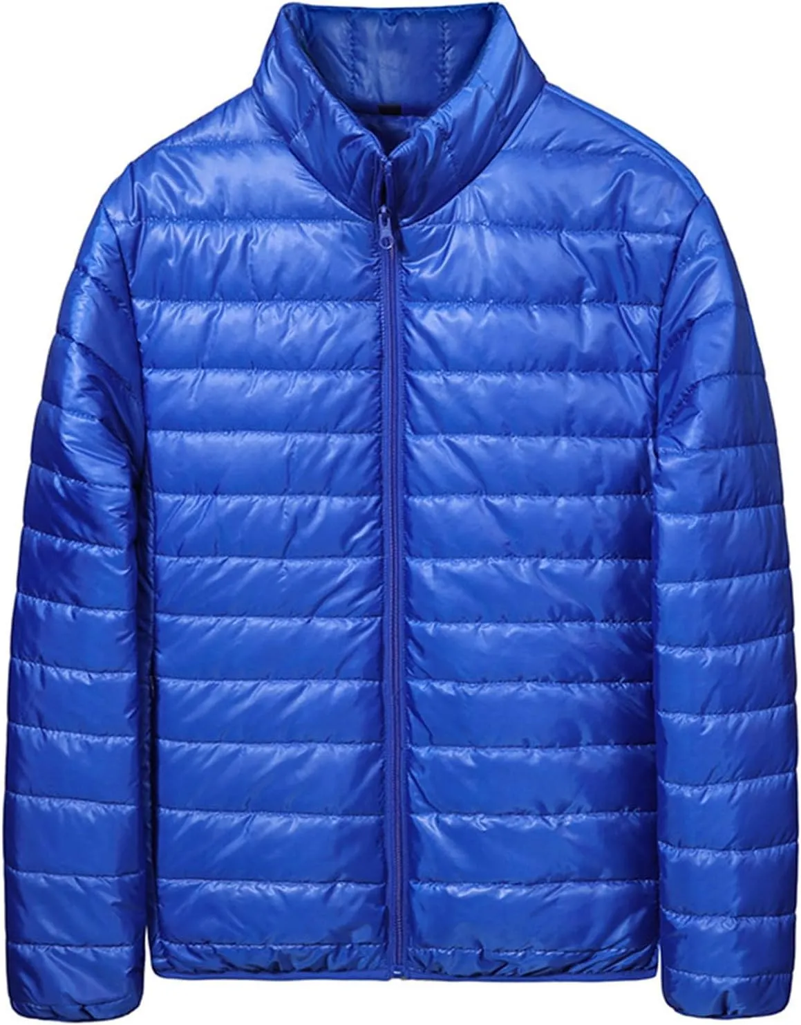 Mens Lightweight Down Jacket Shiny Packable Puffer Jacket Warm Insulated Padded Bubble Winter Coats Outwear No Hood