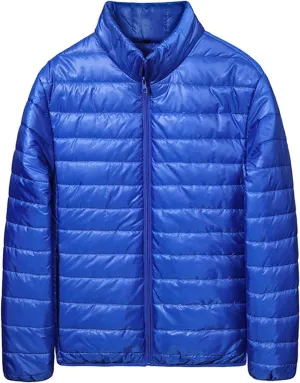 Mens Lightweight Down Jacket Shiny Packable Puffer Jacket Warm Insulated Padded Bubble Winter Coats Outwear No Hood