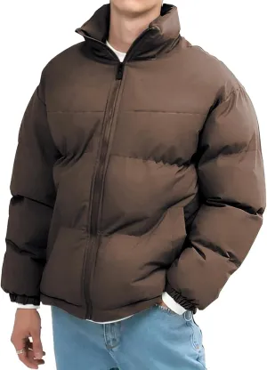 Men's Lightweight Puffer Jackets Fashion Casual Sports Collar Padded Coat Warm Solid Color Cotton-Padded Jacket