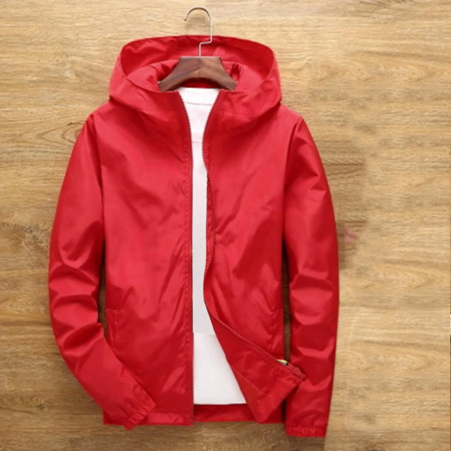 Mens Lightweight Waterproof Jacket Oversize Solid Full Zip Packable Windbreaker Raincoat Hiking Travle Athletic Coat