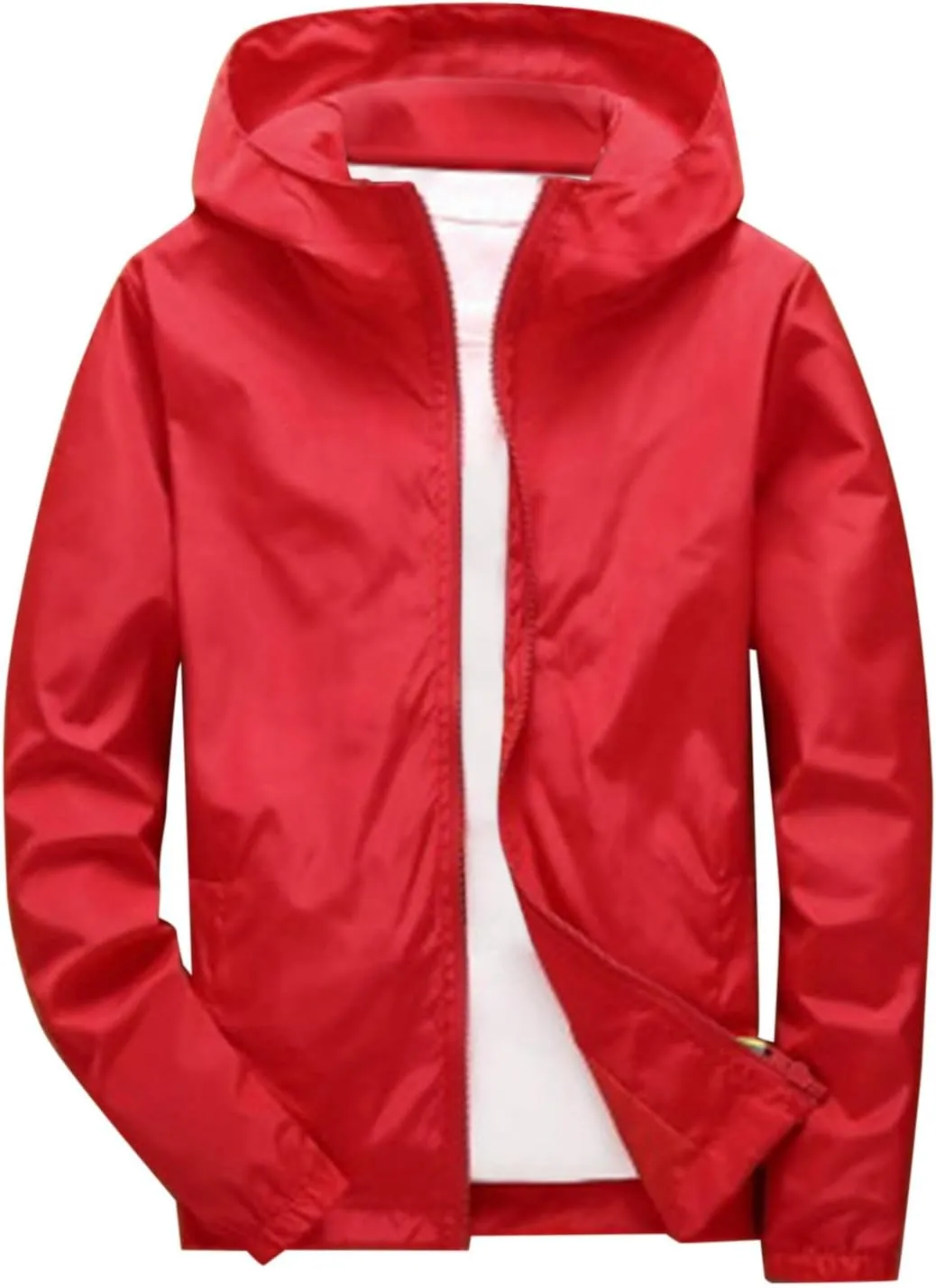 Mens Lightweight Waterproof Jacket Oversize Solid Full Zip Packable Windbreaker Raincoat Hiking Travle Athletic Coat
