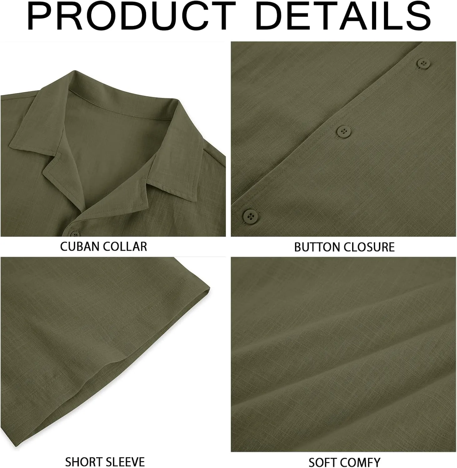 Mens Linen Button Down Shirts Short Sleeve Basic Cuban Regular Fit Wedding Summer Beach Tops