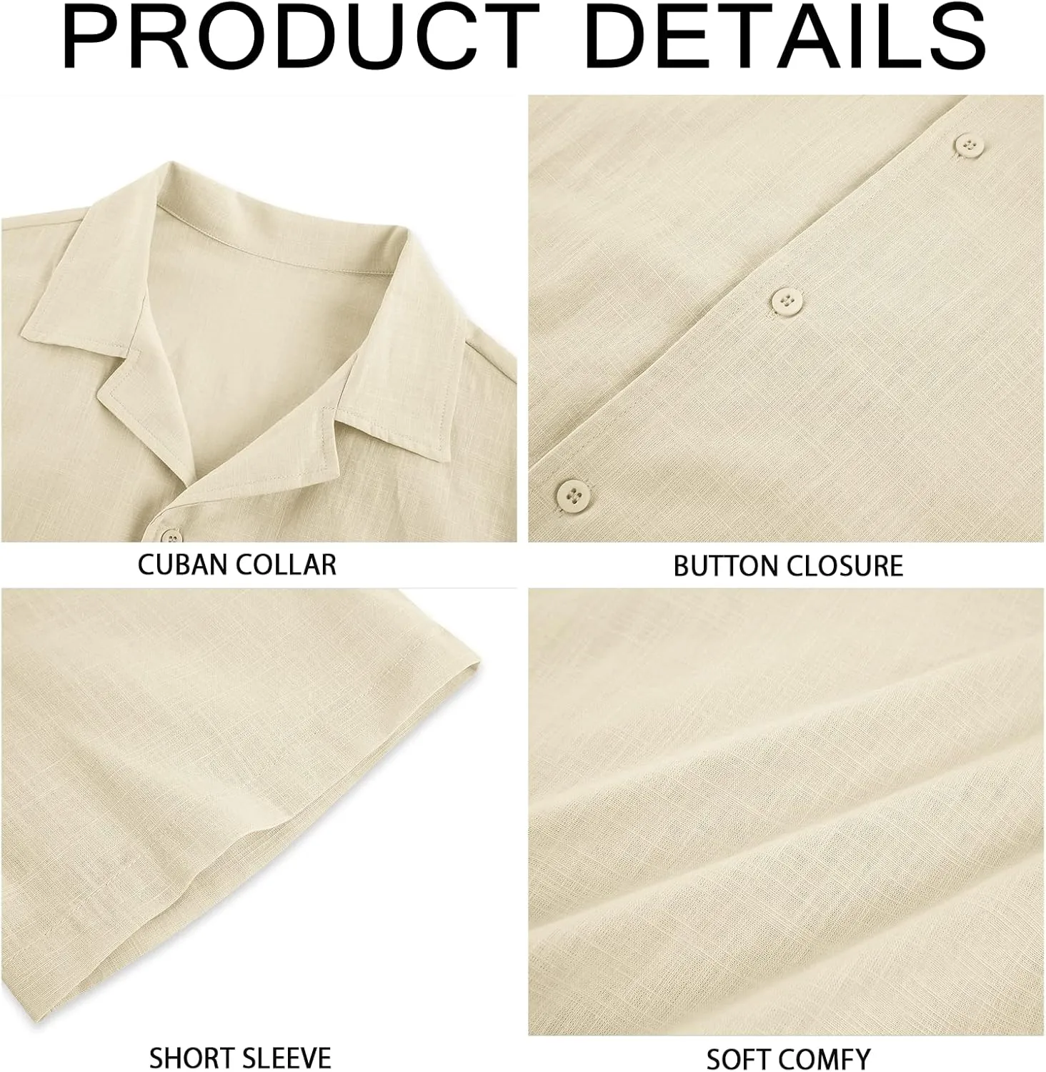 Mens Linen Button Down Shirts Short Sleeve Basic Cuban Regular Fit Wedding Summer Beach Tops