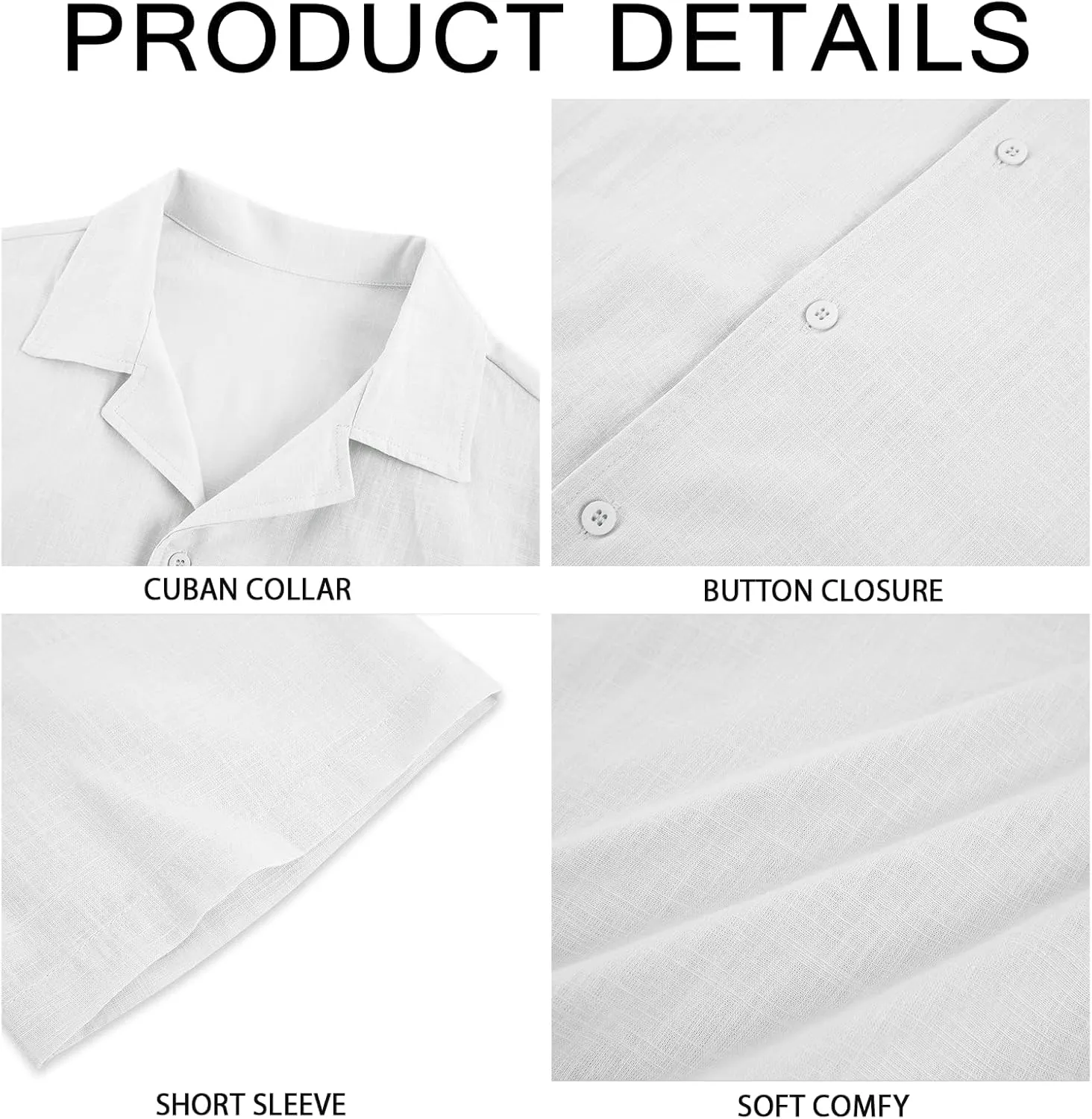 Mens Linen Button Down Shirts Short Sleeve Basic Cuban Regular Fit Wedding Summer Beach Tops