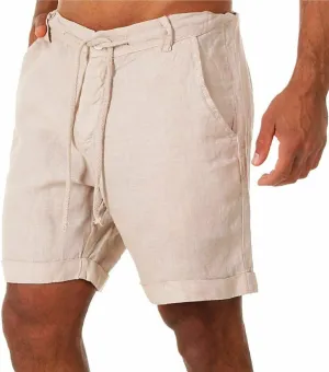 Men's Linen Casual Classic Short Elastic Waist Summer Beach Lightweight Board Slim-Fit with Pockets