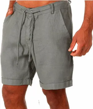 Men's Linen Casual Classic Short Elastic Waist Summer Beach Lightweight Board Slim-Fit with Pockets
