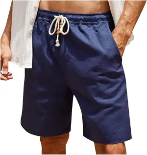 Men's Linen Shorts Loose Fit Summer Beach Shorts Elastic Waist Drawstring Casual Shorts Big and Tall Short Pants