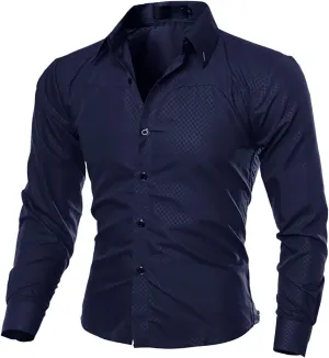 Men's Long Sleeve Button Down Shirt Solid Slim Fit Wrinkle-Free Casual Business Formal Wedding Party Dress Shirt