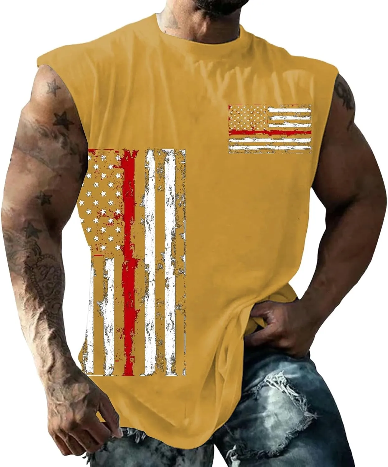 Men's Patriotic Tank Tops 4th of July American Flag Tshirt Big and Tall Sleeveless Shirt Fourth of July Clothes